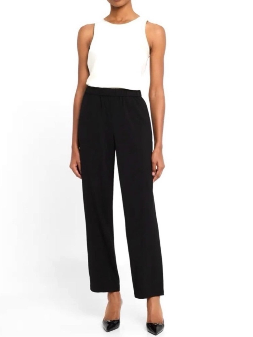 Misook Size M Black Knit Straight Leg Pants 29” INS Elastic Waist EXC